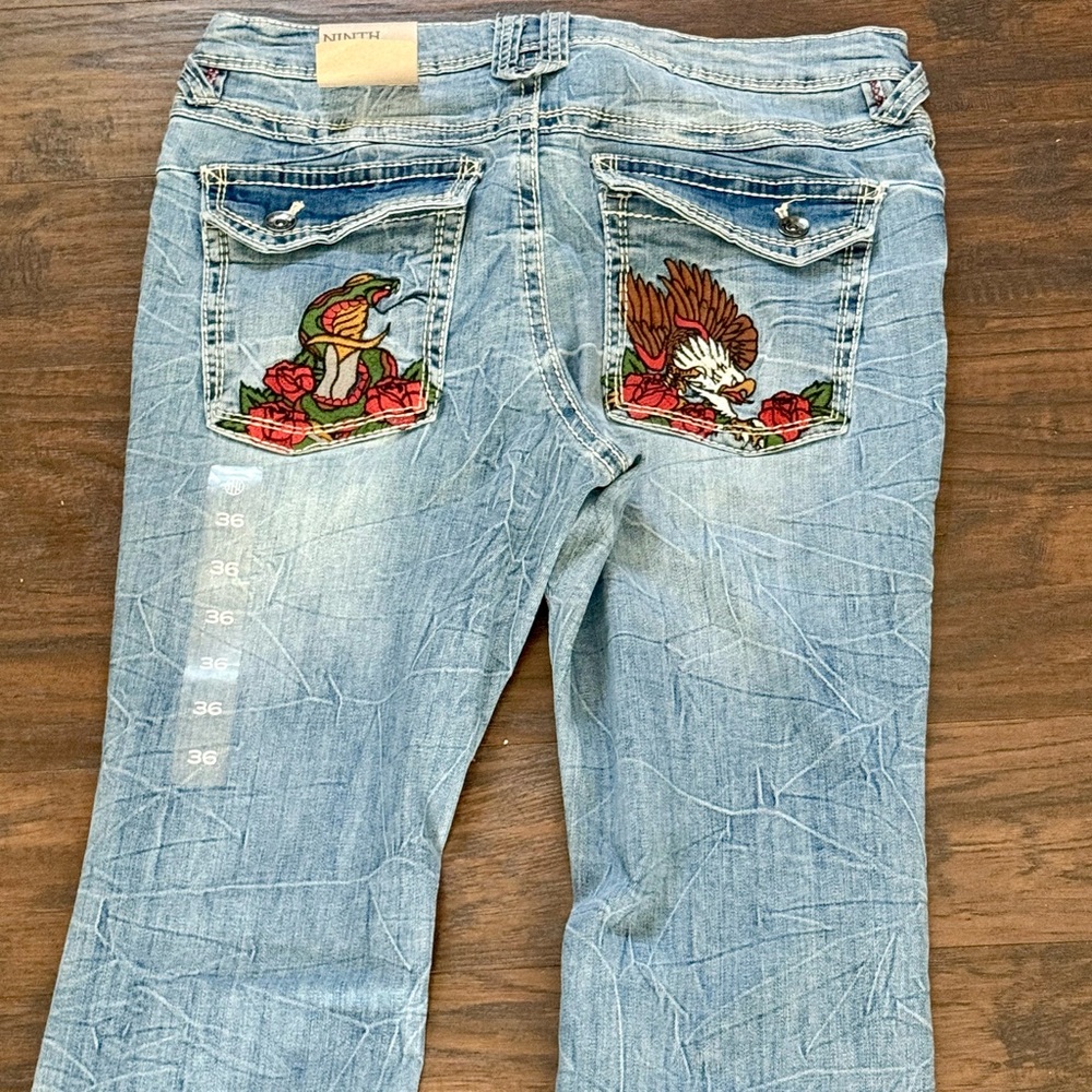 Ninth Hall Eagle Signal Fracture Stacked Flare Jeans 36x32